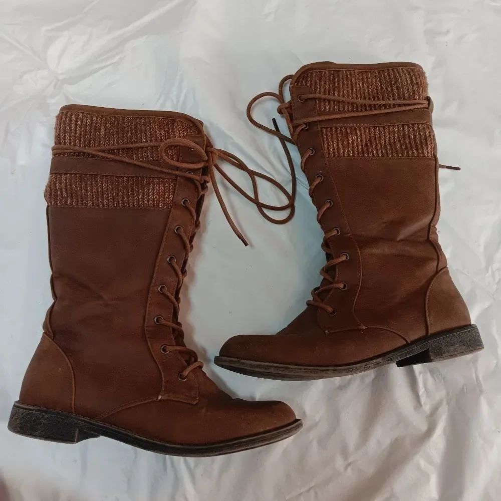 Shoe Dazzle Alexis Chestnut Lace-Up Boots Womens 7.5 Preowned